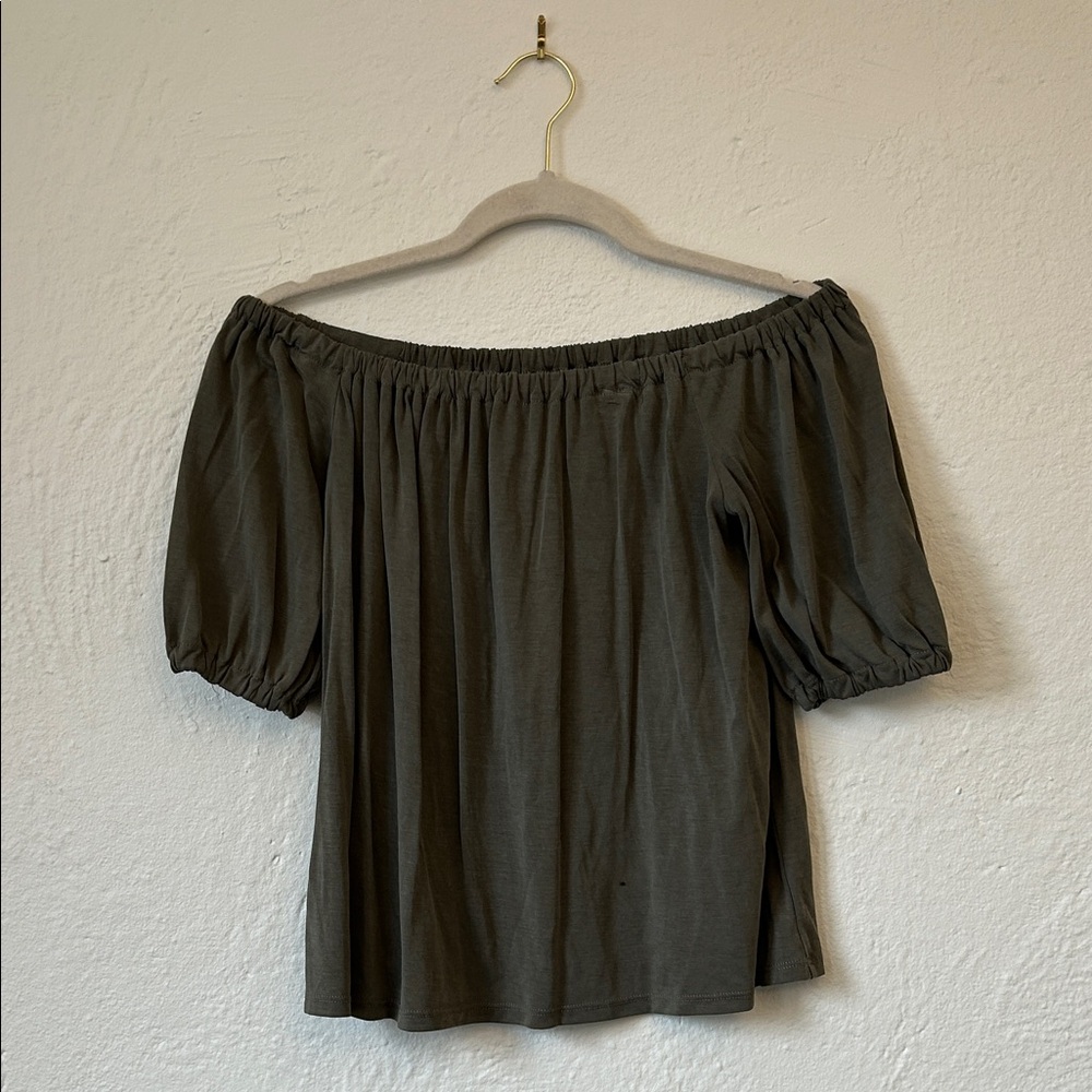 LOFT Olive Off-Shoulder Puff Sleeve Blouse